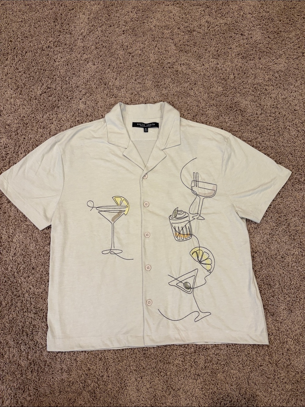 Rustic Souls Cream Cocktail-Print Short-Sleeve Button-Down Shirt
